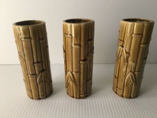 Vintage Orchids Of Hawaii Bamboo Set 3 Tiki Mugs R6 Japan Old Stock 60s Flaw