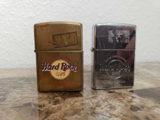 2 Vintage Zippo Lighter Hard Rock Cafe Save The Planet 1 Brass 1 Regular