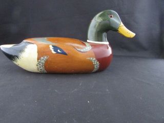 Vintage Hand Carved Wooden Duck Decoy Wood Glass Eyes Size 10 " Across