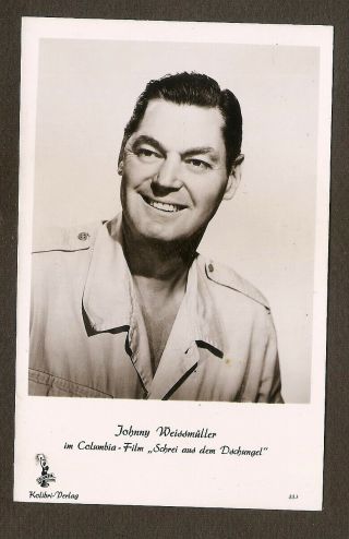 Johnny Weissmuller Card Size Postcard Real Photo Vintage Publicity Columbia Film
