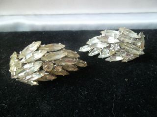 Vintage Costume Jewellery Clip On Earrings Signed Sherman Cluster Art Deco Style