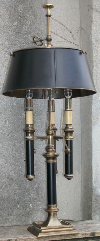 Mid Century 1972 Chapman Bouillotte 3 Candelabra Lamp Brass Tole Shade 38x15 "