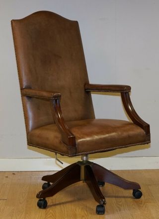 Lovely Brown Leather Captains Swivel Reclining Chair
