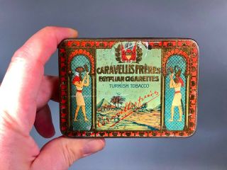 Vintage Oriental Caravellis Freres Turkish Tobacco 25 Size Cigarette Tin 1910s
