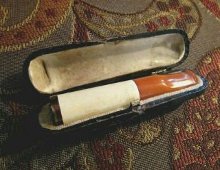 Vintage 1940 3 1/4 " Mouth Piece Cigar Holder,  Amber Lucite Enamel & Brass Band