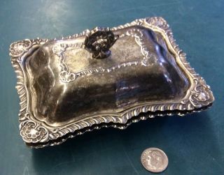 Vintage Antique 3 Piece Silver On Copper Elegant Butterdish