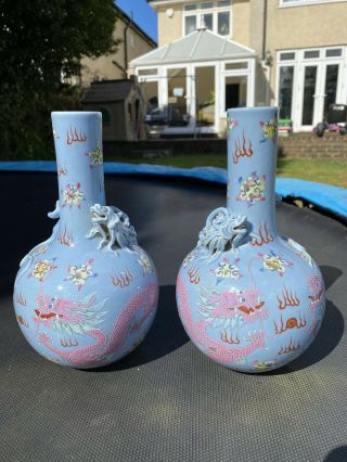 A 19th Century Chinese Blue Glazed Famille Rose Vases