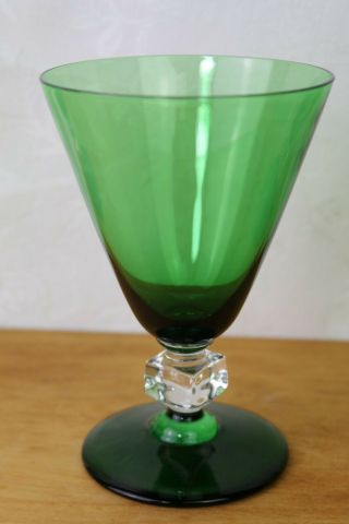 Vintage Bryce Wilmington Green Cube Stem Water Goblet Rare 5 3/8 "