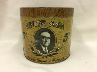 Vintage White Ash Cigar Tobacco Tin Can Advertising 5 Cents Sumatra Wrapped 3