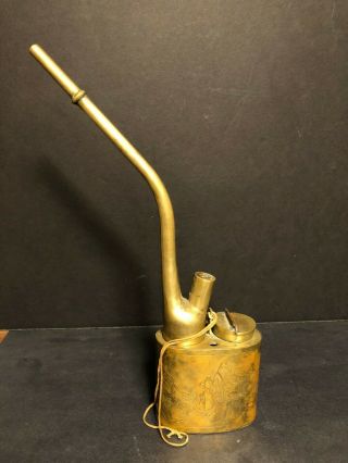 OLD SOLID BRASS ETCHED ENGRAVED CHINESE OPIUM POPPY TOBACCO SMOKING WATER PIPE 3