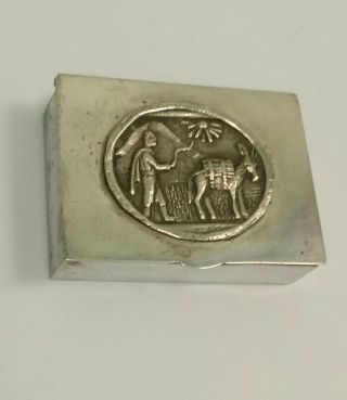 Vintage Sterling Silver Hinged Pill Match Box From Peru W/ Mule Design On Lid