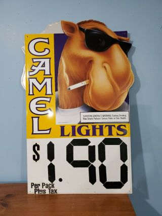 Sign: Metal,  Camel Lights Cigarette,  2 - Sided,  1993,  Joe Camel,  16.  5 " X 27.  5 "