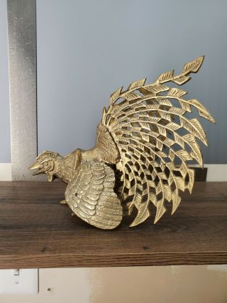 Vintage Gold Gilded Brass Metal Alloy Fighting Rooster Figurine 8.  5  T 10  L