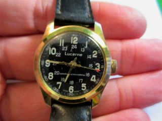 Vintage Lucerne Swiss Made Gold Plated Hand Wind Wrist Watch - Vgc