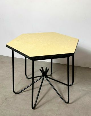 Vintage Mid Century Modern Wrought Iron Hexagon Table Royere Hirondelle Style