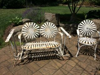 Vintage Francois Carre Art Deco Garden Sunburst Pinwheel Glider & Chair Iron