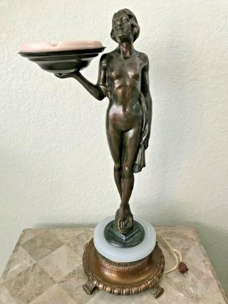 29 " Art Deco Nude Girl Statue Lamp & Ashtray Nuart.  Frankart Style 1930s.  Rare
