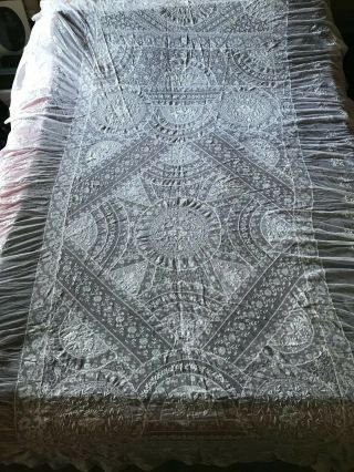 Rare Antique French Normandy Lace Bedspread 2,  55m By 1,  70m - Handmade