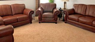 Brown Faux Leather Antique Inspired Sofa Love Seat & 2 Chairs - 4 Piece Set