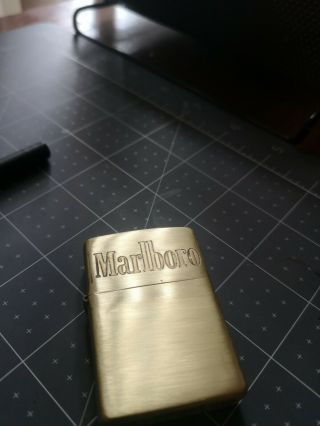 Rare Marlboro Zippo Lighter Etched Solid Brass Red Roof Top Bronco Rider