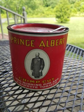 Vintage Prince Albert 14 Oz.  Crimp Cut Cigarette Tobacco Round Tin Can