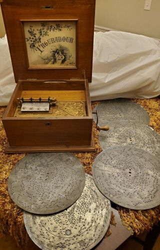 Antique Troubadour Polyphon Music Box W/ 10 12 " Discs Circa 1890s Order