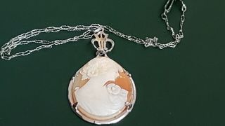 Vintage Sterling Silver Pendant With Cameo And Chain