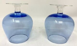 Vintage 1970s Pair (2) Of Small Brandy Snifter Glasses Clear Blue 3 
