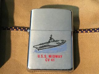 1979 Us Navy Zippo Lighter Uss Midway Cv - 41 Aircraft Carrier Broken Top