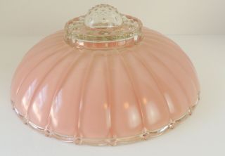 Vintage Pink Glass Ceiling Light Shade Heavy Pressed 3 Hole Mounting Fixture 11 "