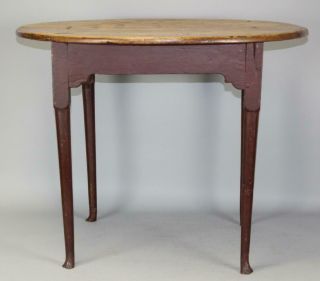Rare 18th C Maple Ri Queen Anne Oval Top Tavern - Tea Table In Old Red Paint