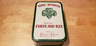 Vintage Girl Scouts First Aid Kit Tin Container Johnson&johnson Green Usa
