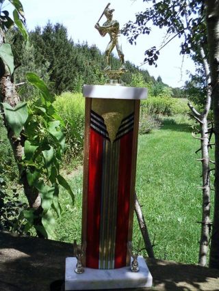 Large Vintage Baseball Trophy Italian Marble Red Metallic 19 "