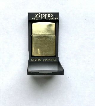 Vintage Marlboro Brass Zippo Lighter.  1932 - 1992 Flint.  Marlboro Boxed