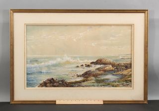 Antique 1881 Edmund Darch Lewis Maritime Seascape Beach Watercolor Painting Nr