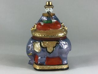 Vintage Lusterware Figural Incense Burner Asian Man W/pipe Blue Elephant 6” Tall