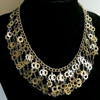 Vintage Jewellery Gold Tone Eloxal Daisy Chain Mail Multiple Link Drop Necklace