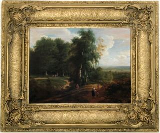 Figures In A Landscape Antique Old Master Oil Painting 18th Century Dutch School
