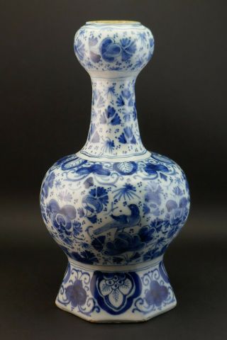 C1700,  Pieter Kam,  De Drie Astonne,  Antique Dutch Delft Tin Glaze Pottery Vase