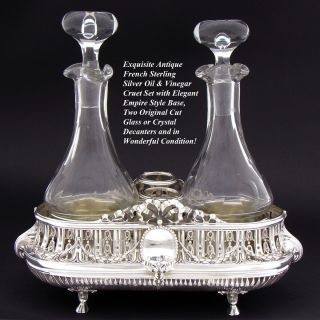 Antique French Empire Napoleon III Era Sterling Silver Oil & Vinegar Cruet Stand 2