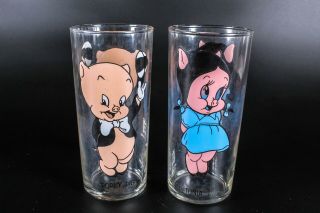 Vintage Looney Tunes 1973 Pepsi Porky Pig And Petunia Pig Drinking Glasses