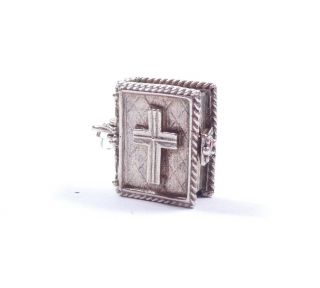 Vintage Silver Nuvo Bible Charm Opens To Angel Praying 925 Sterling 6.  4g
