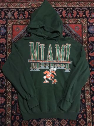 Vintage 80s 90s University Of Miami Hurricanes Hoodie Sweatshirt Ncaa Large