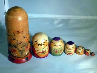 Hand Painted Vintage Wood Nesting Dolls Japan Set Of 7