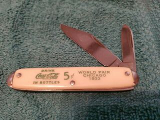 Vtg Coca Cola World Fair 1933 Chicago Double Blade Pocket Knife White K75