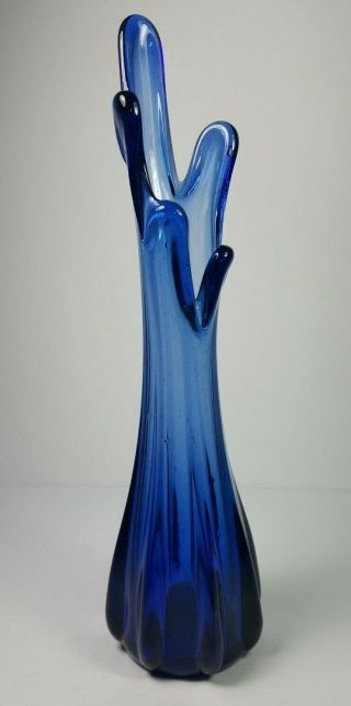 VINTAGE STUDIO ART GLASS FLOWER VASE - MURANO STYLE - BRISTOL BLUE COLOUR 10.  5 