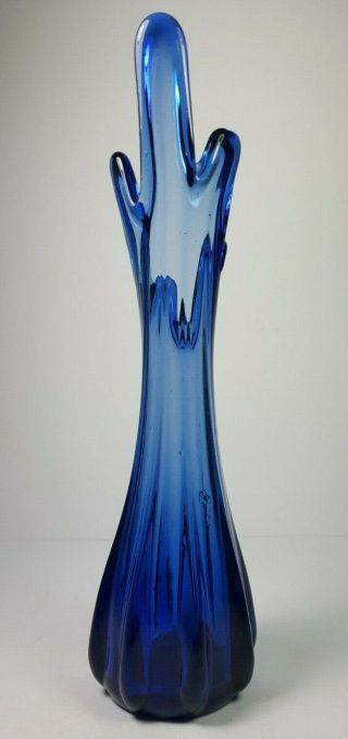 VINTAGE STUDIO ART GLASS FLOWER VASE - MURANO STYLE - BRISTOL BLUE COLOUR 10.  5 