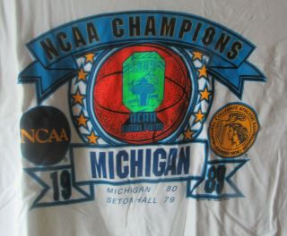 Vintage 1989 Ncaa National Basketball Champions Michigan 80 Seton Hall79 Xl Tee