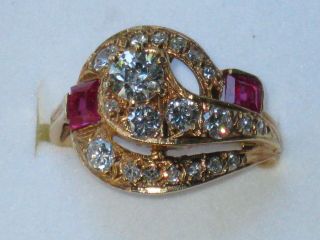 Fabulous Vintage/antique 14k Yellow Gold Diamond/ruby Ring - 1 Carat Total Weight