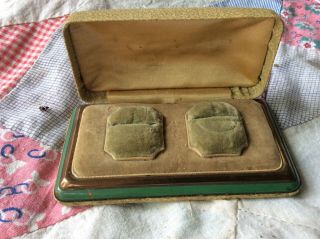 Rare 2 Ring Double Tri - Color Velvet Leather Jewelry Box Antique Vintage